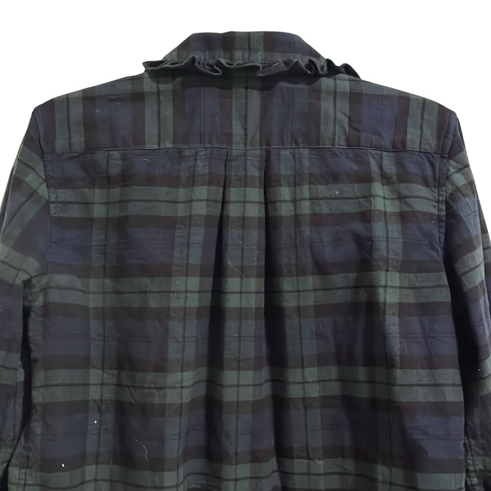 Brooks Brothers Women Black Watch Plaid Ruffle Collar Cotton Button Down Shirt 8 - Picture 4 of 5